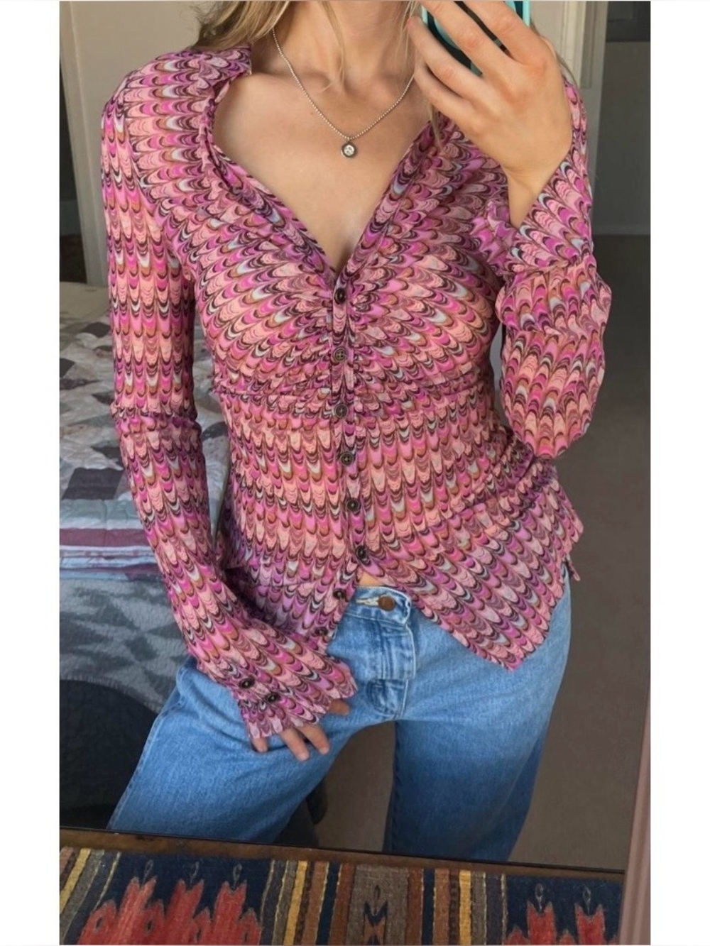 Free People Lucky Shirtee Ruched Button-Down Top